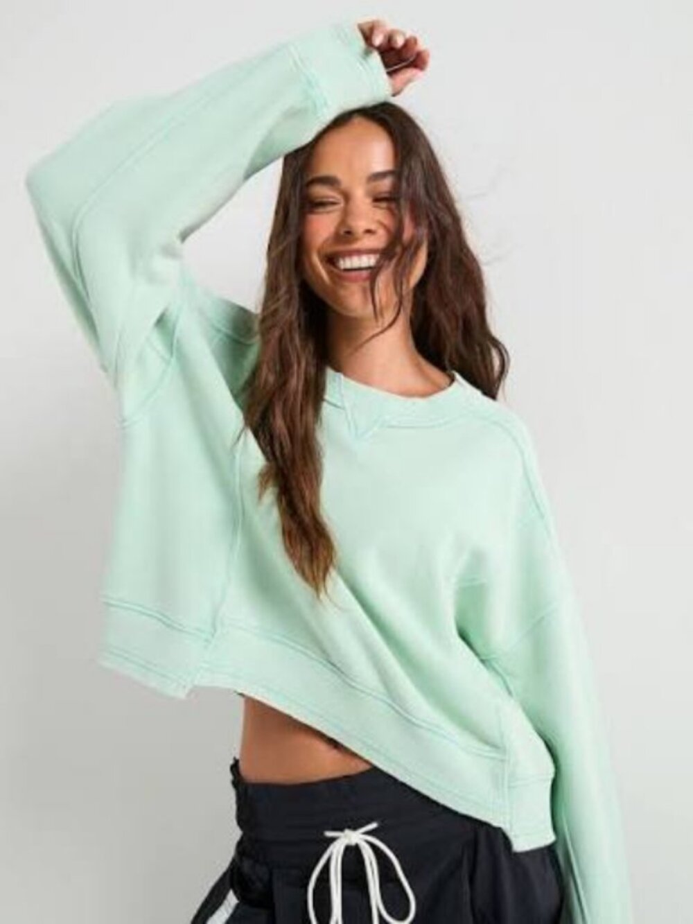 Free People Intercept Pullover Neon Green Cropped Long Sleeve Boxy Top L